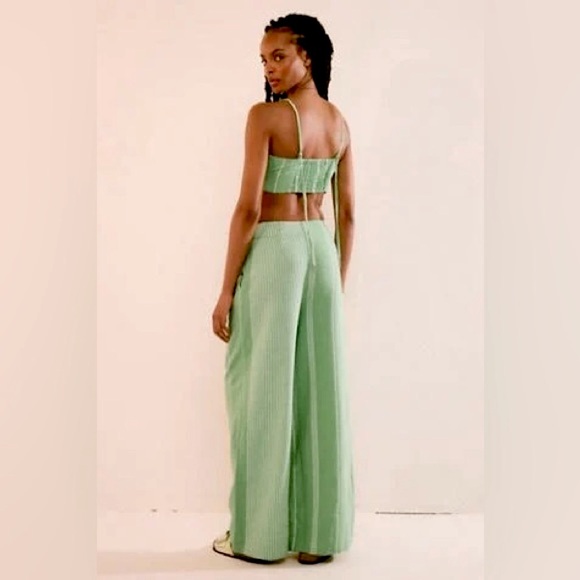 FREE PEOPLE SET Casual Friday Green Stripe Pants & Tank Top - Picture 3 of 16